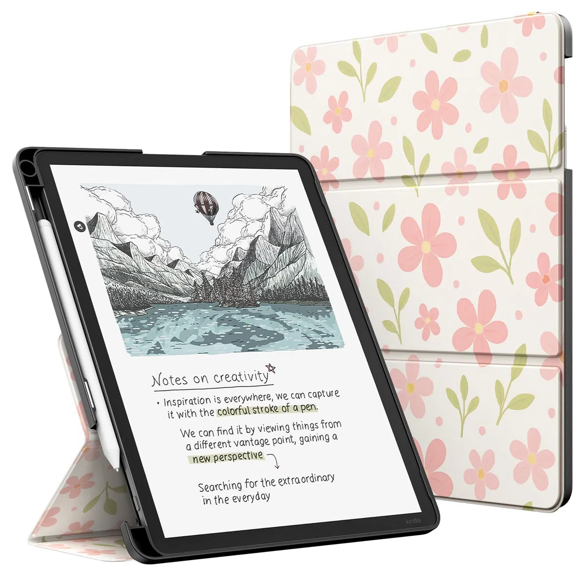 MoKo Étui avec Support for 11" Kindle Scribe(3e Génération-2025) & Kindle Scribe Colorsoft(1e Gén 2025) - étui en Cuir de Qualité Supérieure avec Porte-Stylo, Auto Veille/Réveil, Fleurs et Feuilles