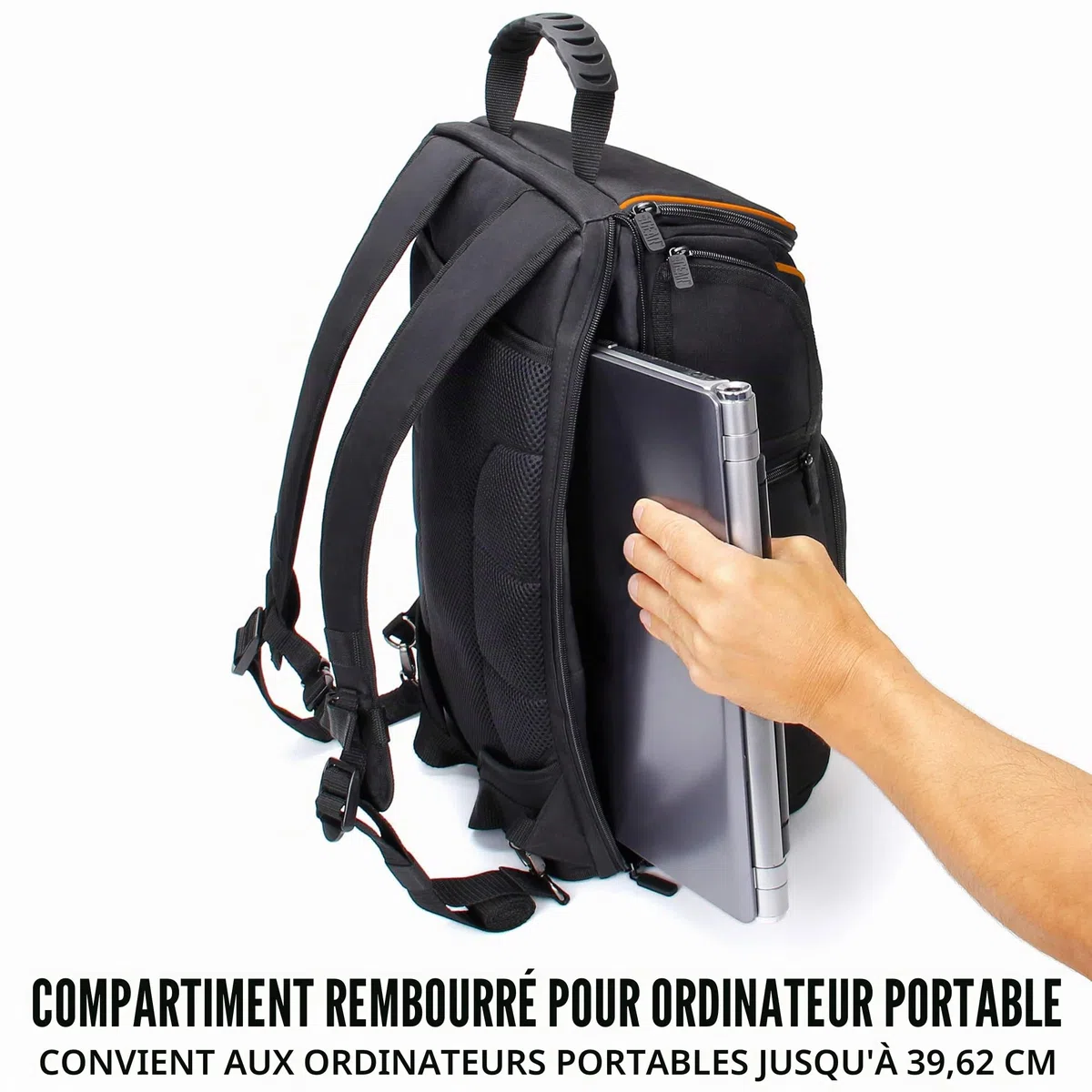 USA Gear Sac à Dos Appareil Photo Réflex Numérique avec Support Trépied, Compartiment Ordinateur Portable et Rangements Accessoires - Sac Photo Compatible avec Canon, Nikon, Pentax et Plus - Orange