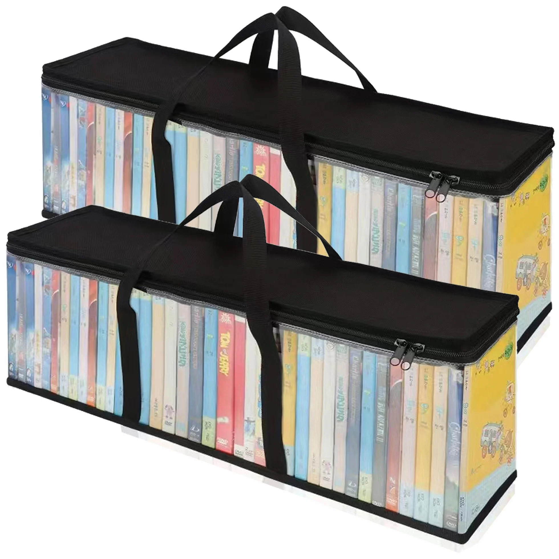 Lot de 2 Sacs De Rangement Pour Dvd, Étuis De Empilables Portables Pour Cd, Jeux Vidéo, Livres, Résistant À L'eau, En Pvc Transparent, Pour Films/Vidéo/Jeux/Blu-Ray/Musique (60x22x15.2cm)