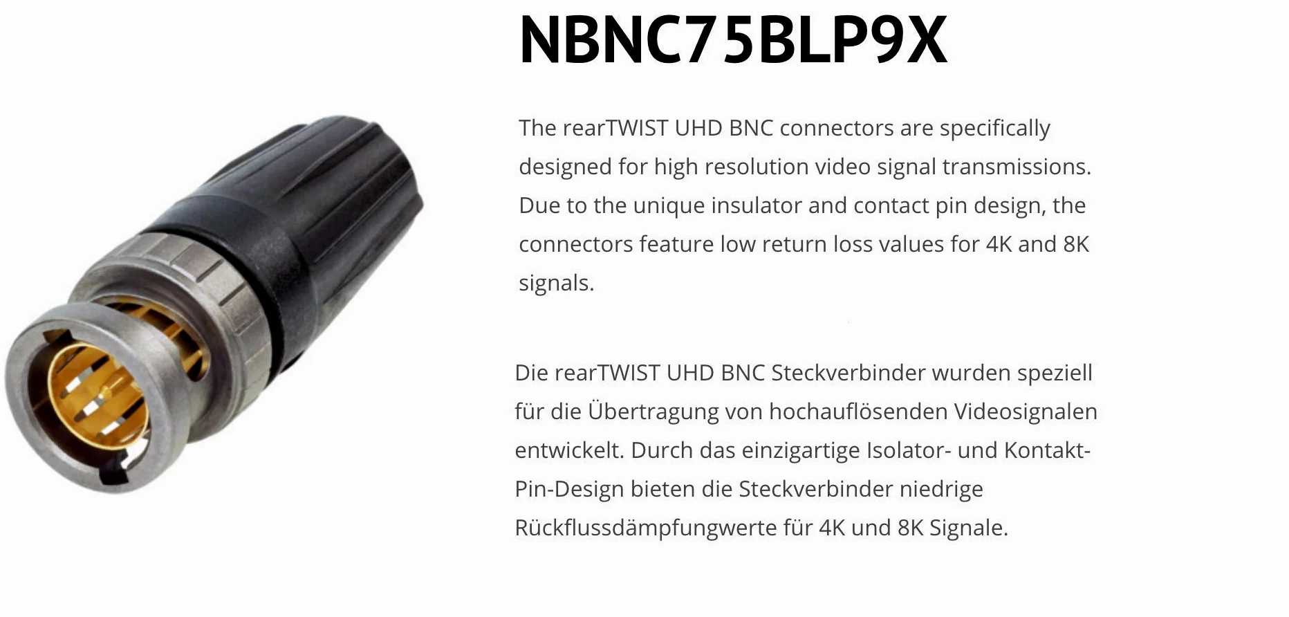 SOMMER CABLE Câble de raccordement vidéo 6G-SDI/4K SC-Vector 0.8/3.7, BNC/BNC NBNC75BLP9X Neutrik Green 30 m
