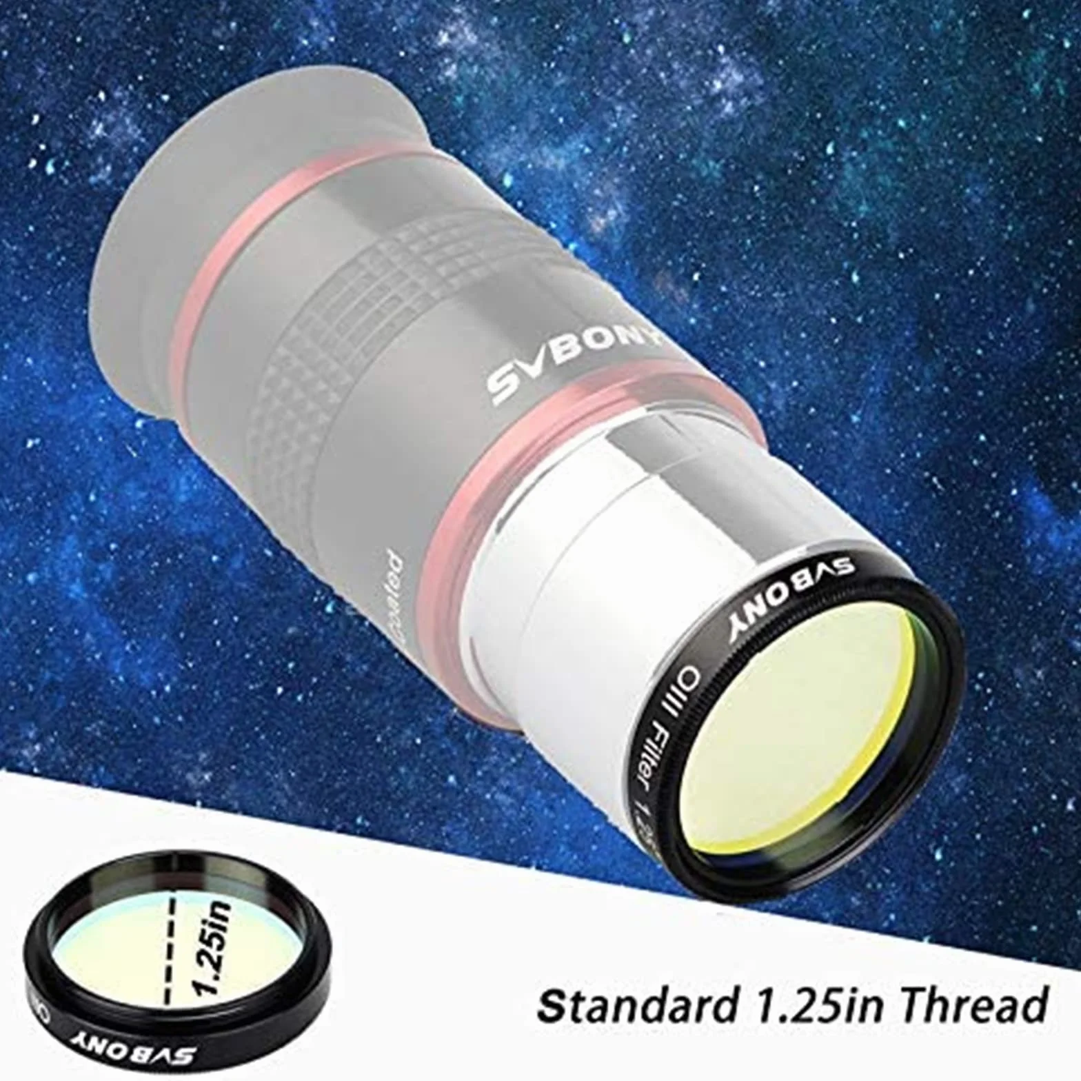 Svbony Filtre Telescope 1.25" O-III de Nébuleuse 18nm Pollution Lumineuse Filtre Bande Étroite pour Le Télescope Astronomique (1.25")