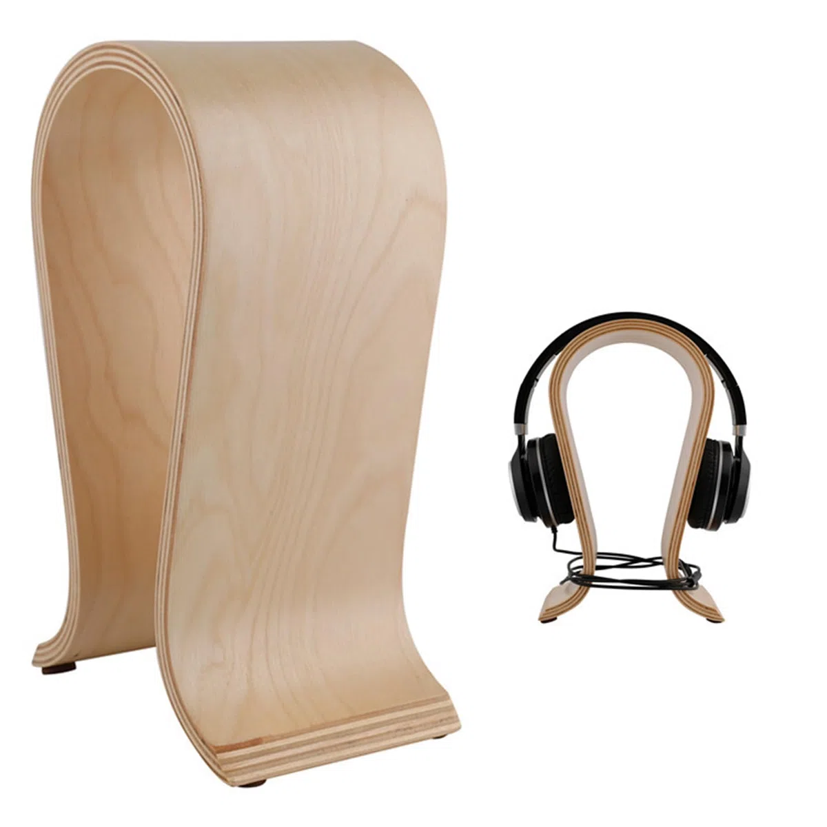 Support de Casque en Bois de Noyer, Support pour Casque Audio, Porte Casque Universel, Forme de U, Écologique, Durable, Antidérapant, pour la Maison, Le Bureau, la Boutique (Bouleau)