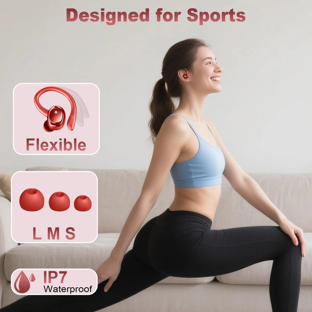 Ecouteurs Bluetooth sans Fil Sport, 2026 Écouteur Bluetooth 5.4 avec 4 ENC Mic, 60+Hrs Ecouteurs sans Fil HiFi Stéréo, IP7 Étanche Oreillette Bluetooth Running, USB-C Charge Rapide, Écran LED Casque