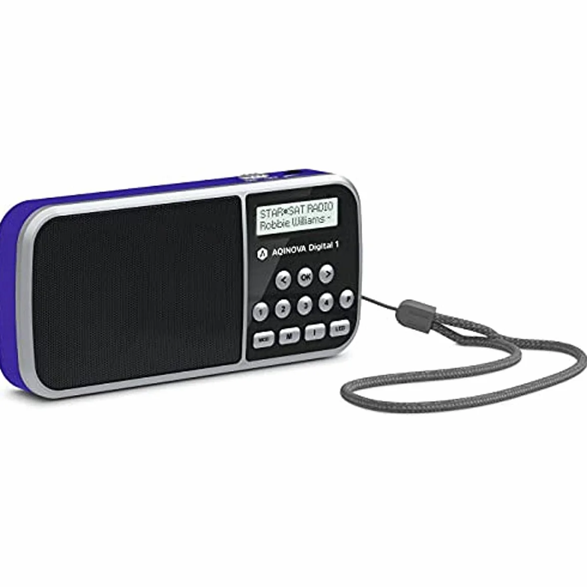 AQINOVA Digital 1 Radio Portable Dab+/FM (écran LCD, mémoire des favoris, Touches de sélection directe, Prise Casque, USB, AUX-in, Lampe de Poche LED, Batterie remplaçable, 1 W, Petite) Bleu