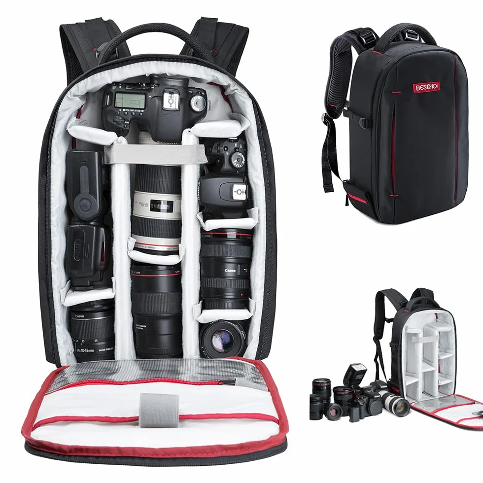Beschoi Sac à dos étanche pour appareil photo reflex numérique Sony Canon Nikon Olympus SLR/DSLR Appareil photo et objectifs et accessoires Noir (grand format)