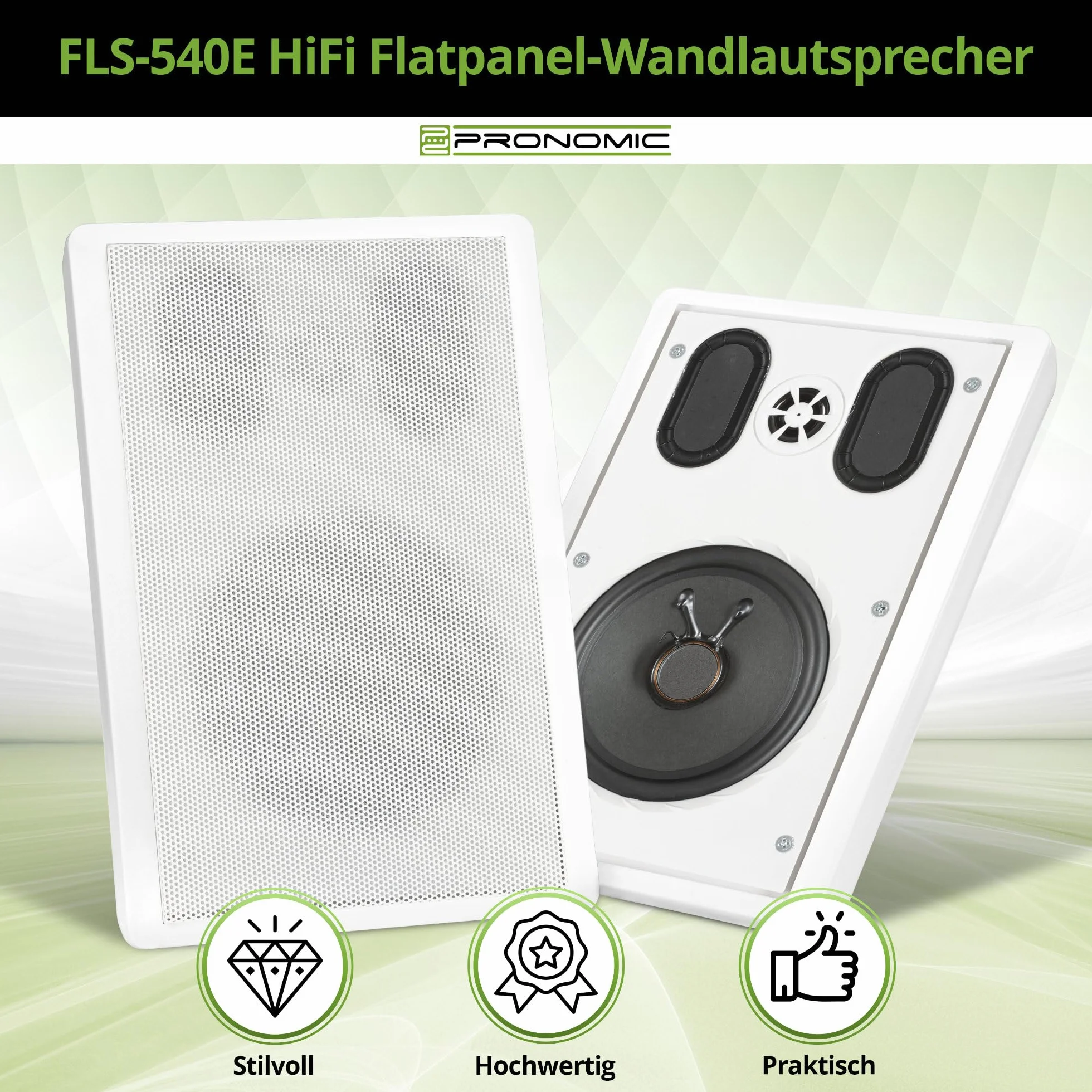 Pronomic FLS-540E WH Paire d'enceintes murales Flatpanel (Enceintes HiFi Plates, Enceinte 2 Voies, woofer 5,25"/133mm, Tweeter 1,2"/30mm, 30/60 Watts (RMS/Peak), Connexion à bornes à vis) Blanches