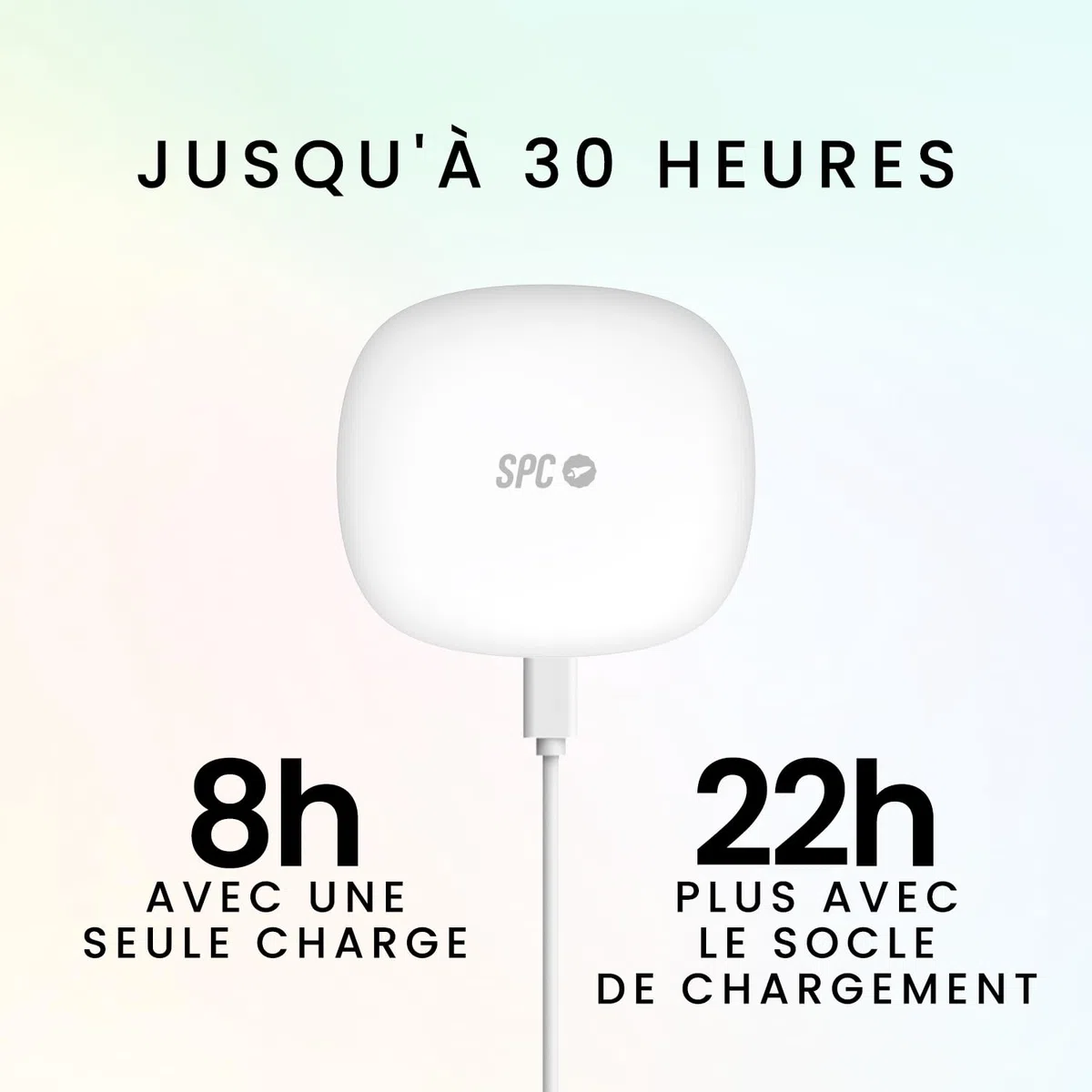 SPC Ether 2 Sense – Écouteurs sans Fil Bluetooth Open-Ear avec Annulation de Bruit Lors des appels, Batterie Longue durée (30h), Microphone, Double connectivité, IPX4 - Blanc