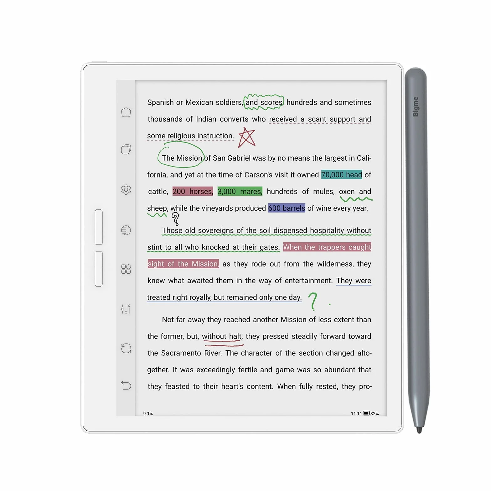 Bigme B751C-S Couleur eReader, tablette ePaper 7 pouces Eink pour prendre des notes avec stylet, 4 Go + 64 Go, housse de protection, tablette e-Reader e-Ink Android avec traduction audiolivre, longue