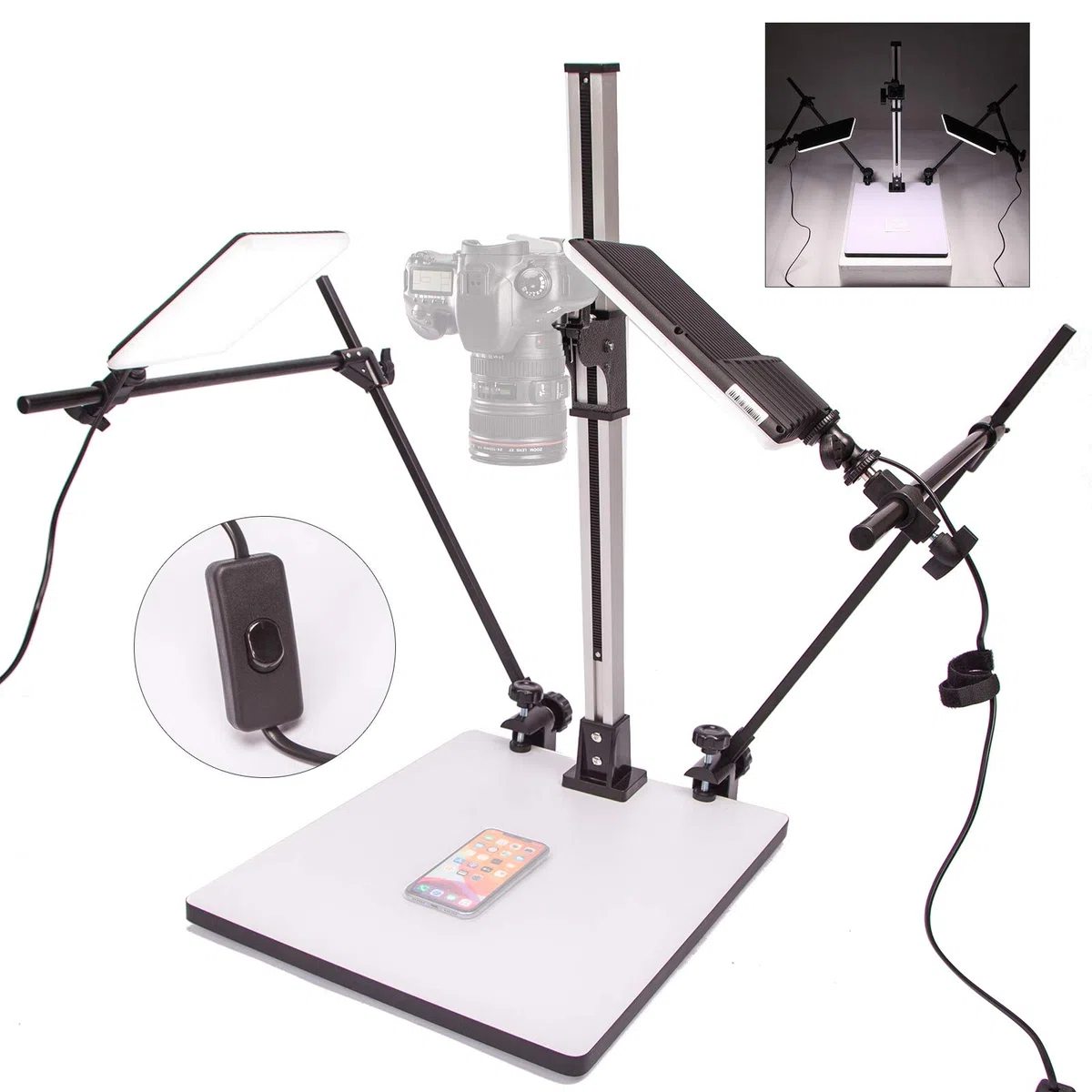 (Copy Light) Support de copie Pro avec deux lumières E27 A + Plaque de déverrouillage rapide pour DSLR Macro Shoot Photo Video