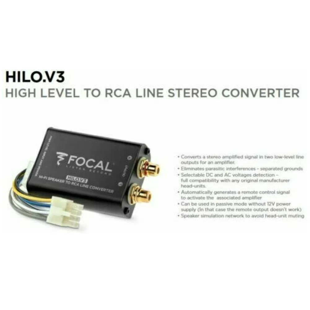 XPL 1 convertisseur Compatible avec Focal HILO.V3 convertit Le Signal stéréo amplifié en Deux Sorties RCA Bas Niveau pour amplificateur, 1 pièce