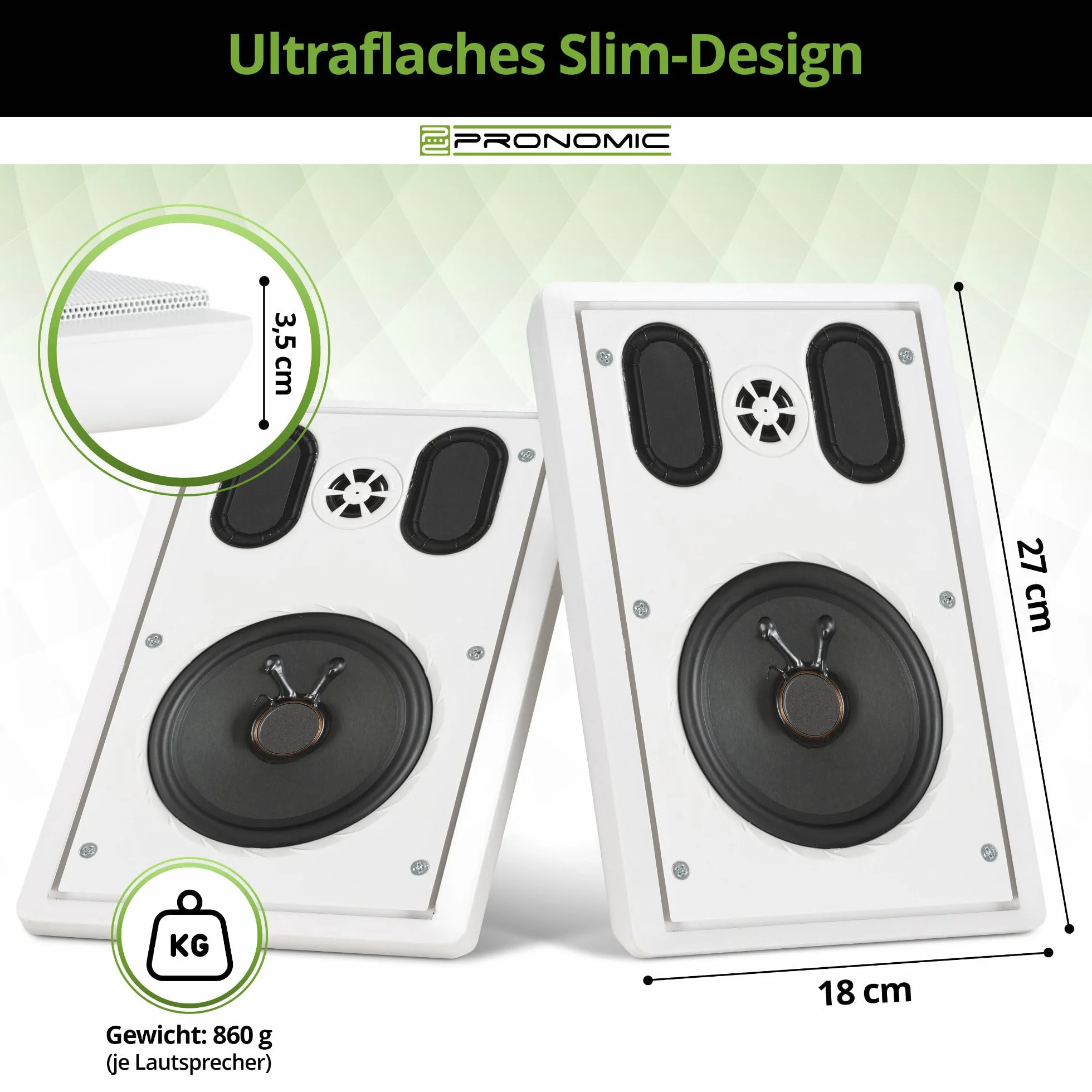 Pronomic FLS-540E WH Paire d'enceintes murales Flatpanel (Enceintes HiFi Plates, Enceinte 2 Voies, woofer 5,25"/133mm, Tweeter 1,2"/30mm, 30/60 Watts (RMS/Peak), Connexion à bornes à vis) Blanches