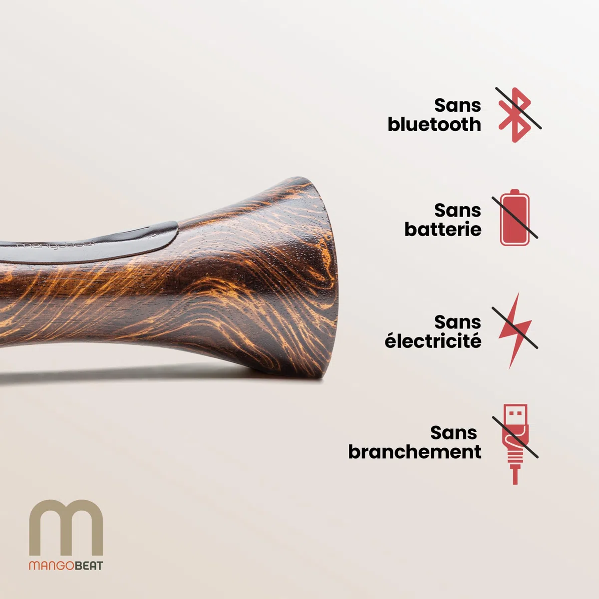 mangobeat® - Enceinte écologique et Universelle en Bois - Amplification de Tous Les Smartphones sans électricité - « Loupe » 35cm
