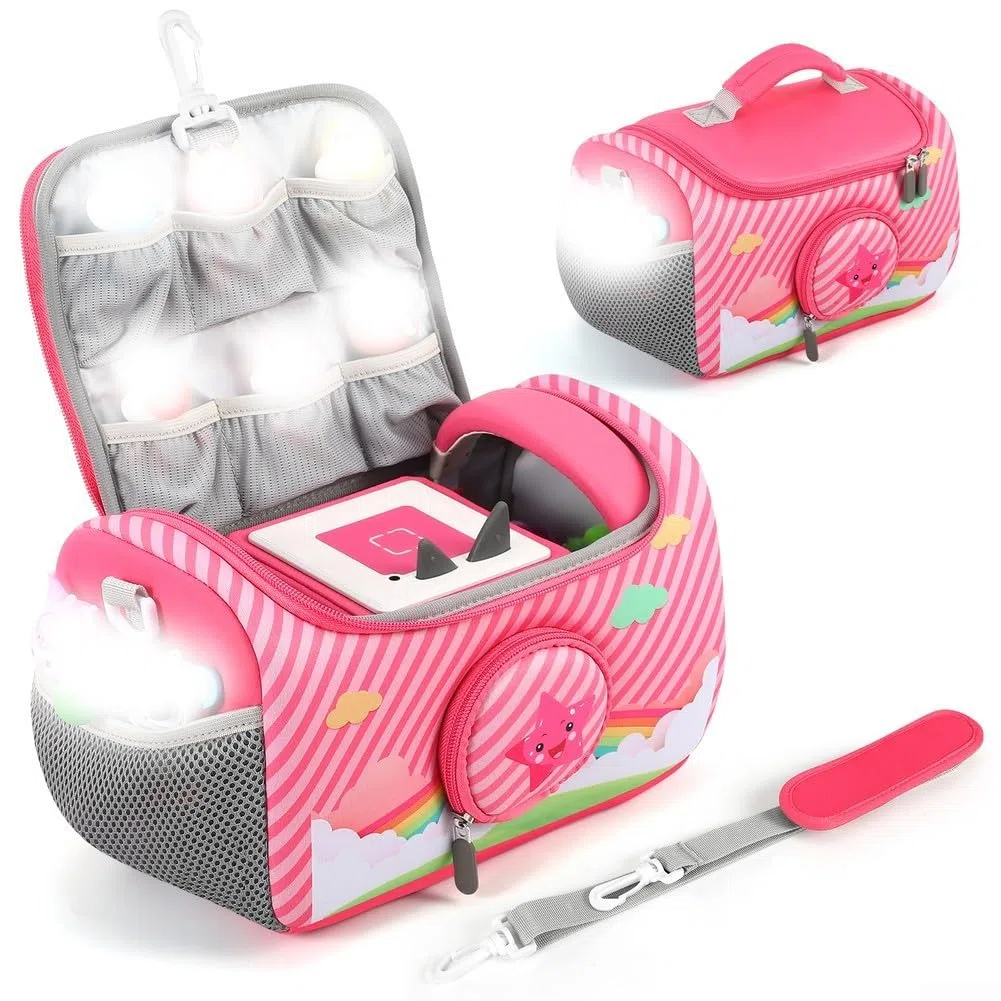 Étui de transport en nylon pour lecteur audio Toniebox et figurines, parfait pour les voyages (rose)