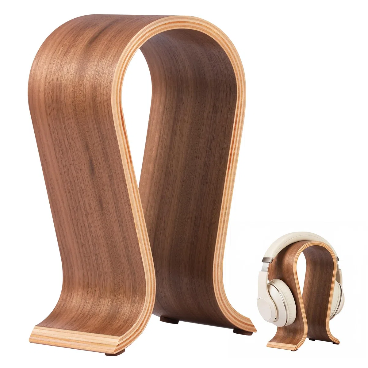 Support de casque en bois de noyer pour casque de bureau, support de casque de jeu, design de pont d'arc, compatibilité universelle