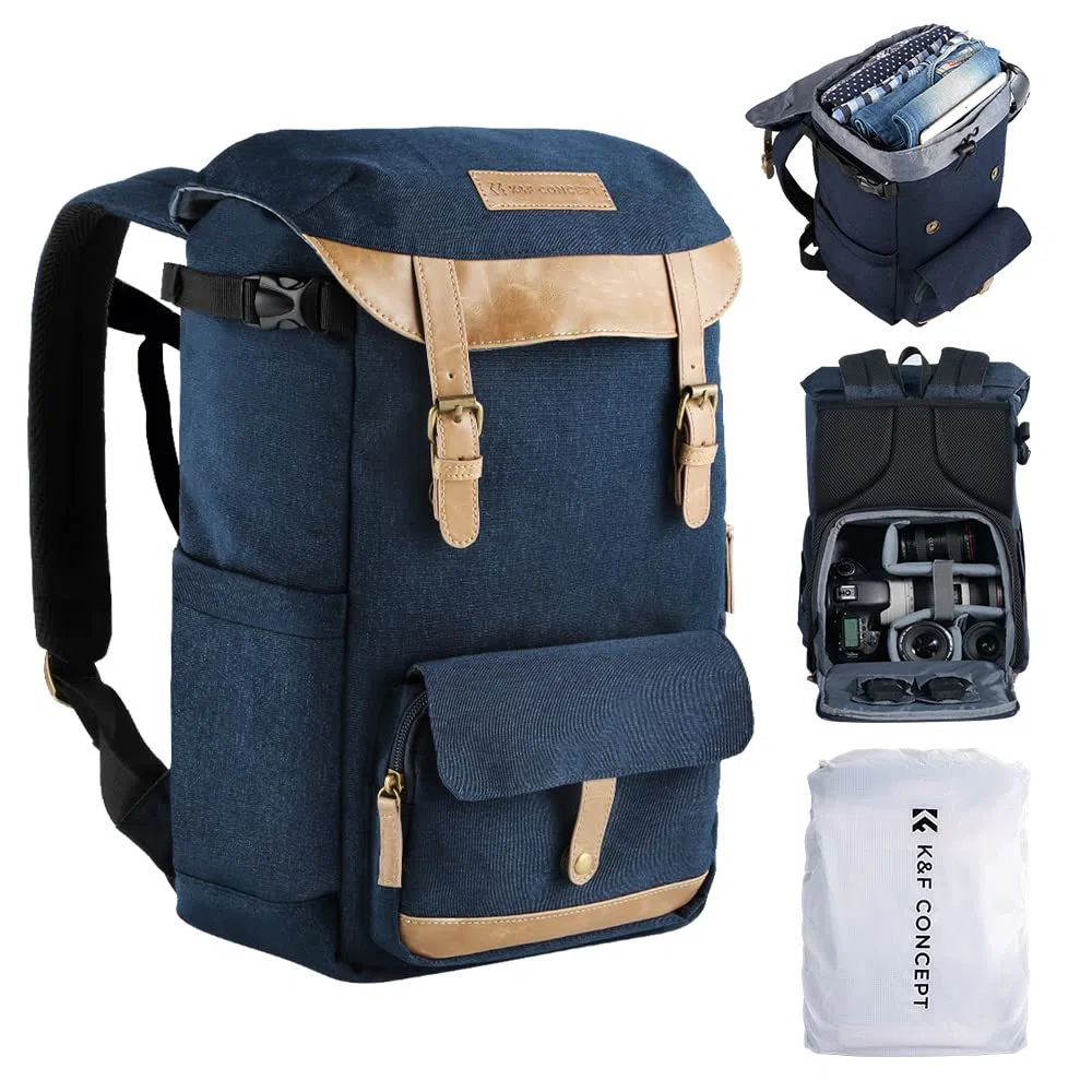 K&F CONCEPT Sac à Dos Appareil Photo, DSLR Sac de Voyage avec Housse Imperméable Inclus pour DSLR Canon Nikon Sony Olympus (XL)