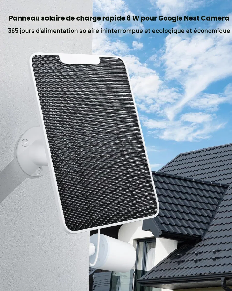 Lot de 3 chargeurs solaires 6 W compatibles Google Nest Cam extérieur-intérieur (version batterie), énergie solaire, IP65 résistant aux intempéries