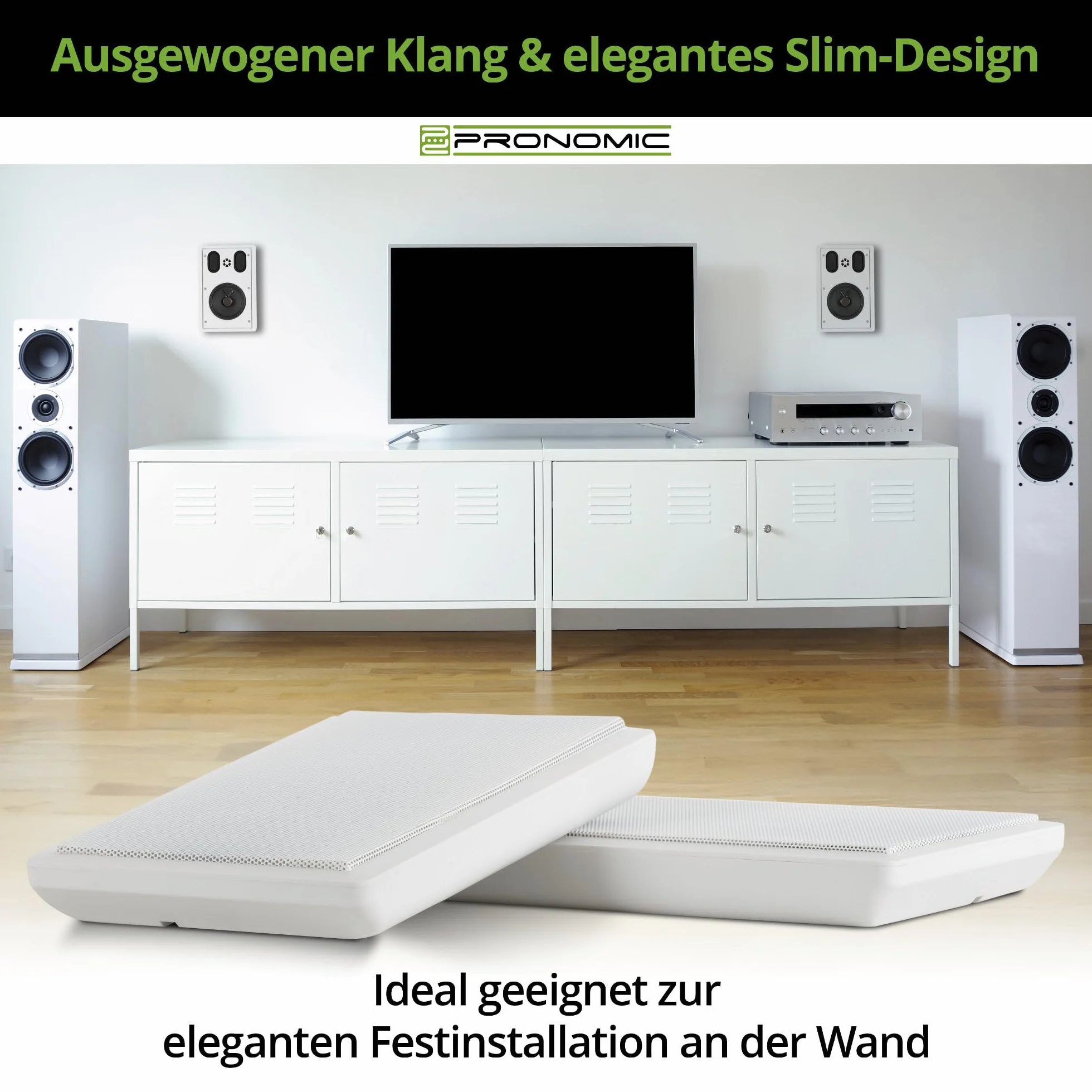 Pronomic FLS-540E WH Paire d'enceintes murales Flatpanel (Enceintes HiFi Plates, Enceinte 2 Voies, woofer 5,25"/133mm, Tweeter 1,2"/30mm, 30/60 Watts (RMS/Peak), Connexion à bornes à vis) Blanches